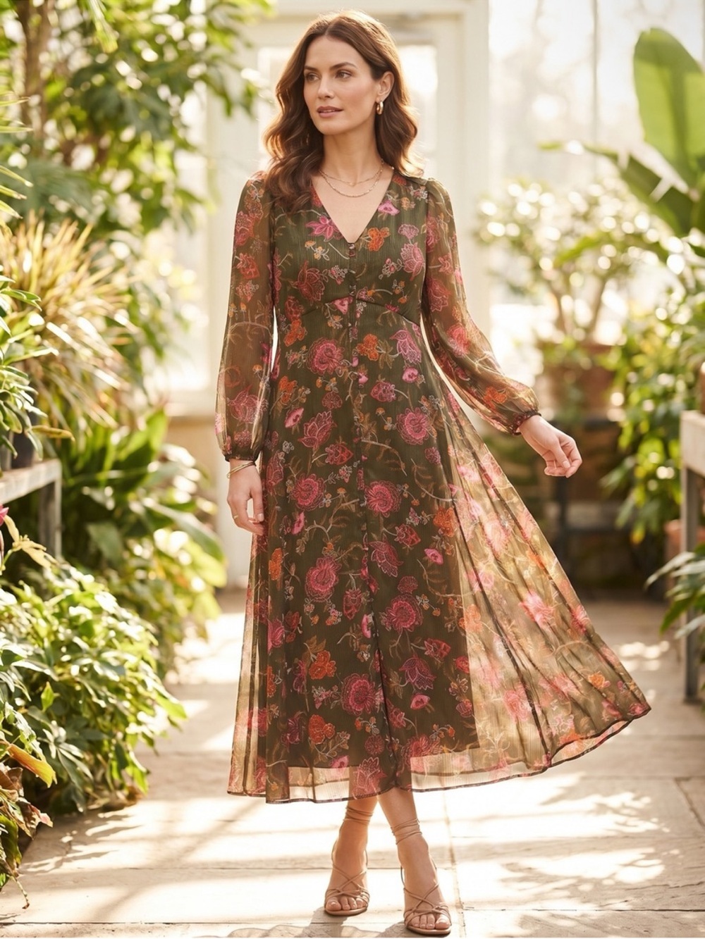 Talbots Talbots Floral Metallic Stripe
Button Front Midi Dress!